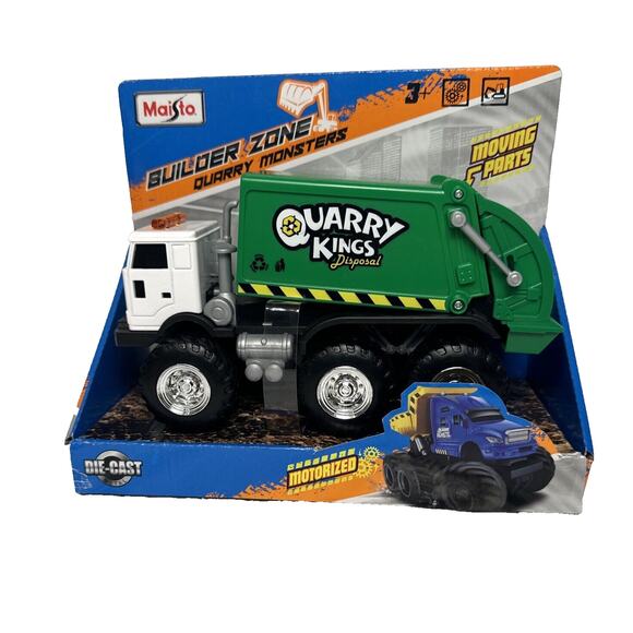 New Maisto Metal Builder Zone Quarry Kings Disposal Garbage Truck‎ Toy Green - Picture 1 of 5